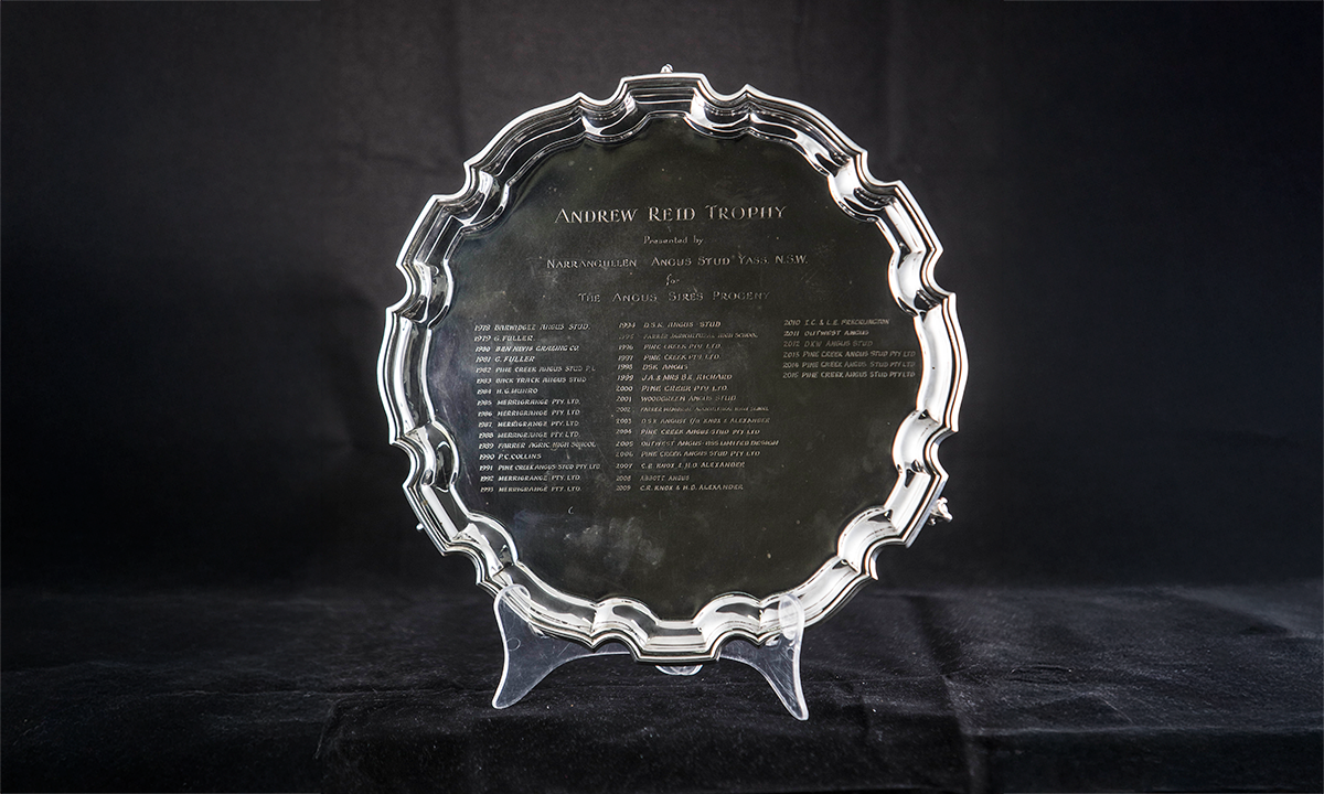 Round silver plate with piecrust edges, raised on scroll feet. The name of the trophy and winners are engraved on the centre of the plate. First presented in 1961.