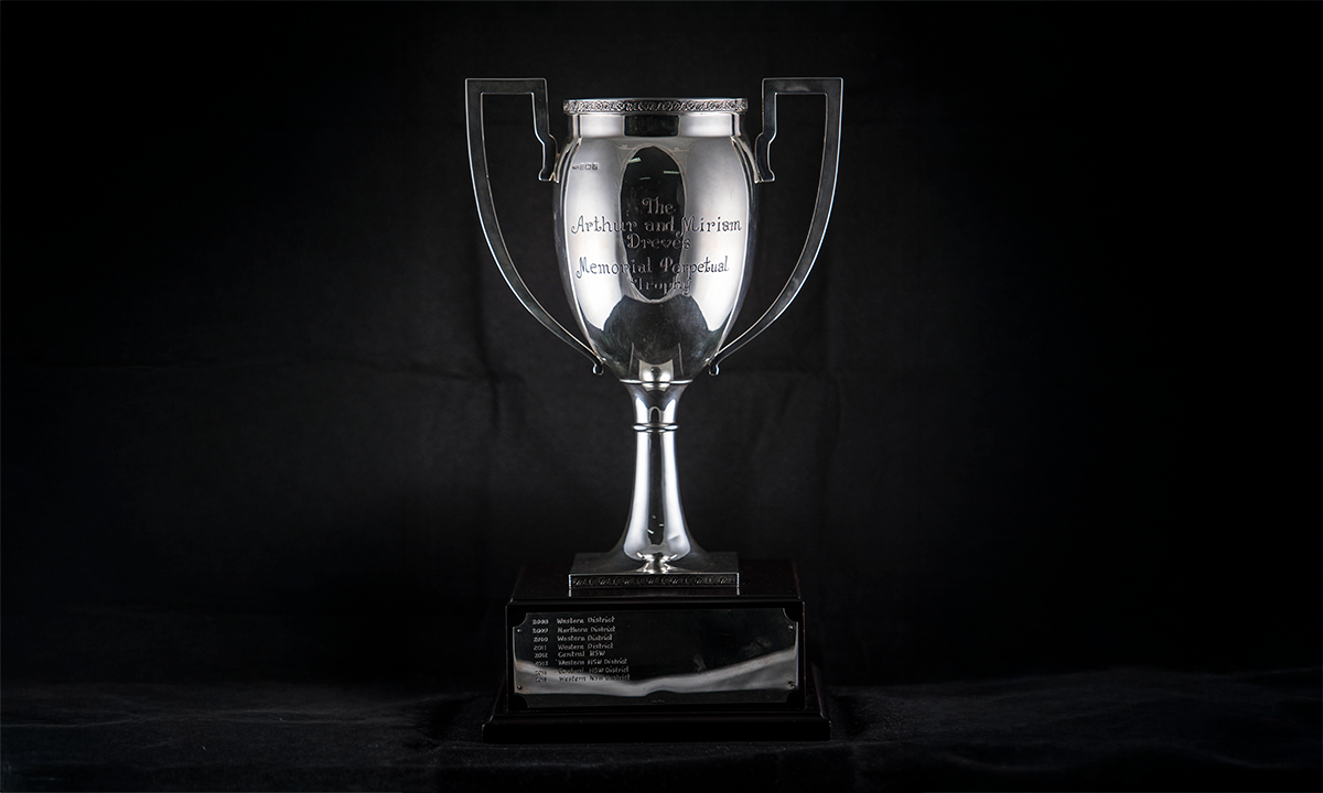 Sterling silver two handled cup with two geometric handles on square base. First awarded in 2008.