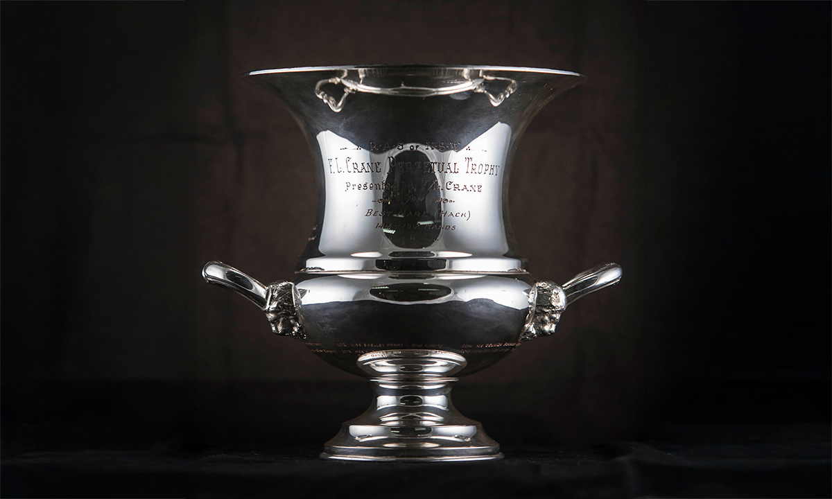 Silver wine cooler with two handles. First awarded in 1952.