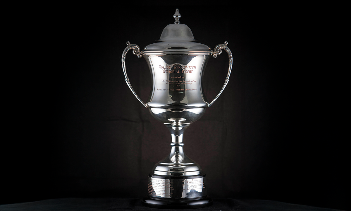 Silver twin handled trophy cup mounted on a round black base. First awarded in 2003.