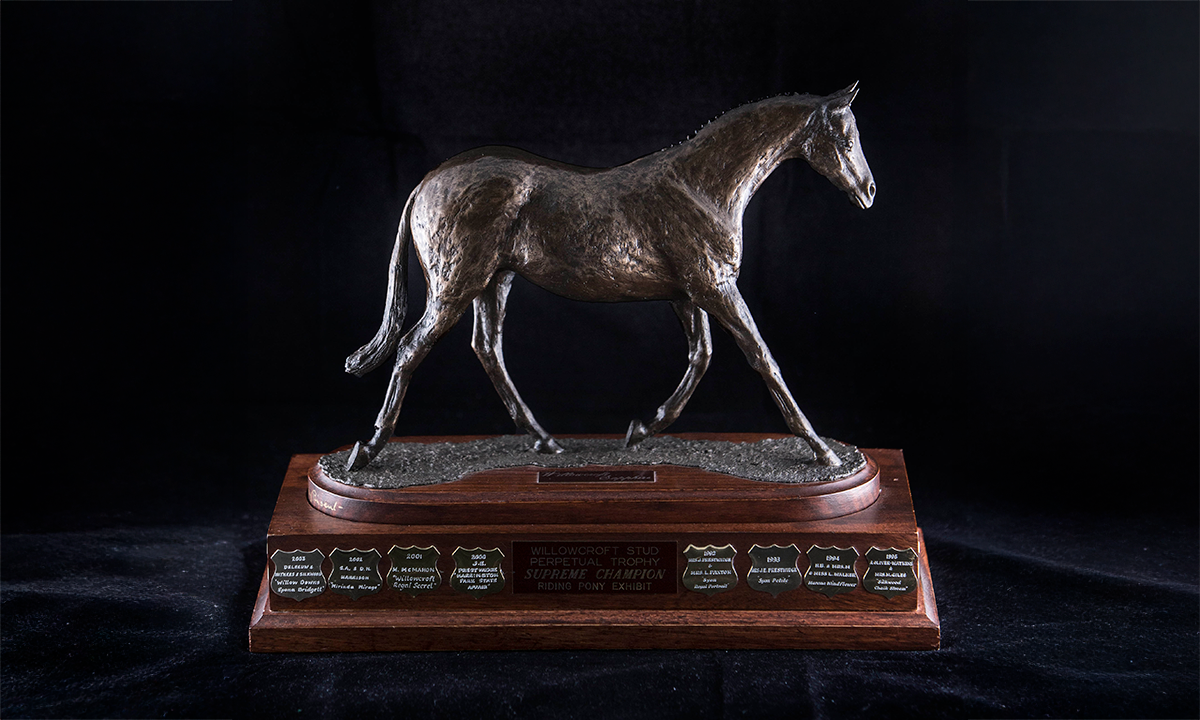 Bronze figure of a horse, mounted on top of a rectangular wooden base. First awarded in 1992.