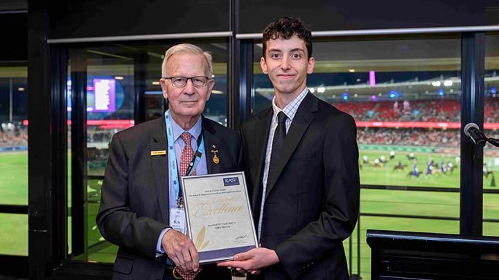 JB Fairfax Award winner Toby McGee with John Fairfax presenting the Certificate of Excellence.
